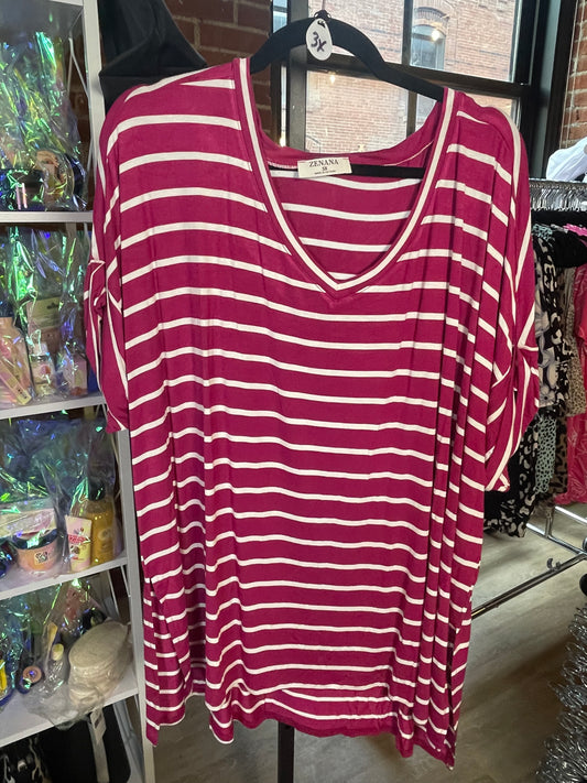 Zenana Magenta Striped Top